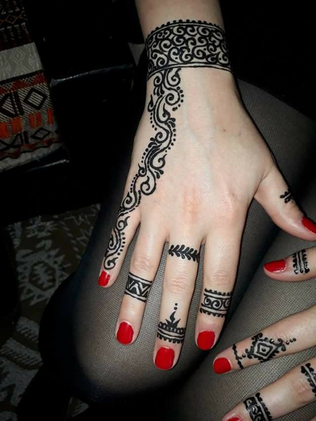 Henna with Rhinestones full hand mehndi design